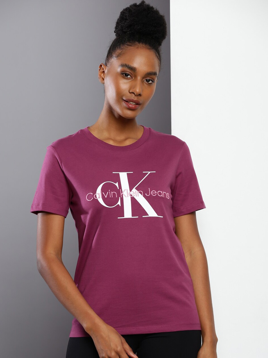 

Calvin Klein Jeans Typography Printed Pure Cotton T-Shirt, Pink