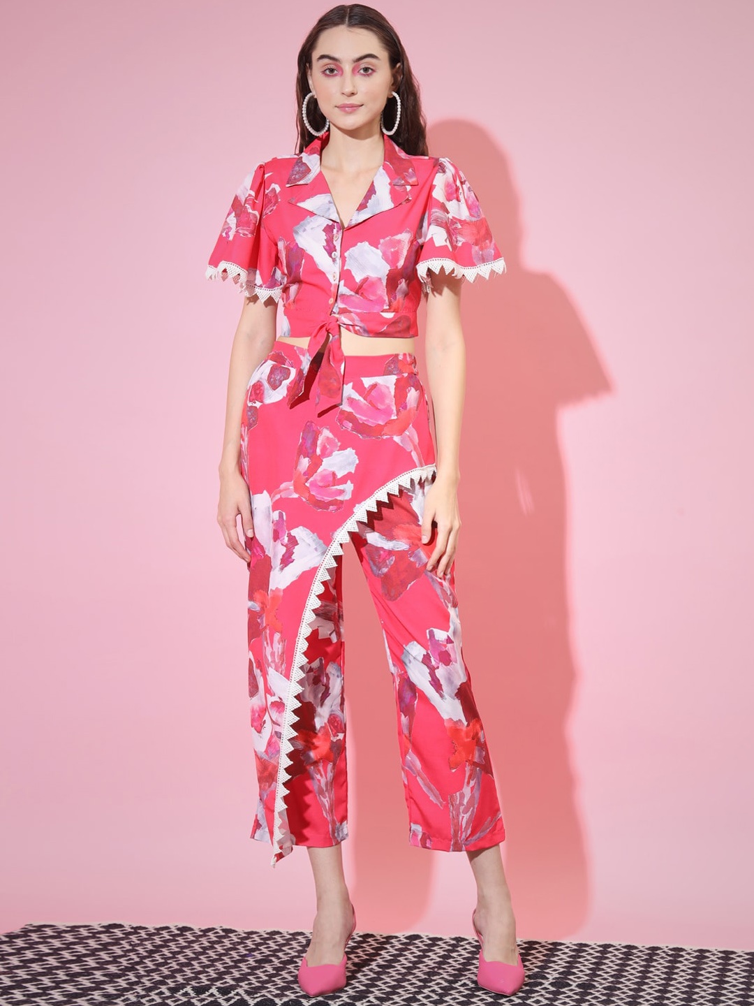 

DressBerry Pink Printed Top & Trousers