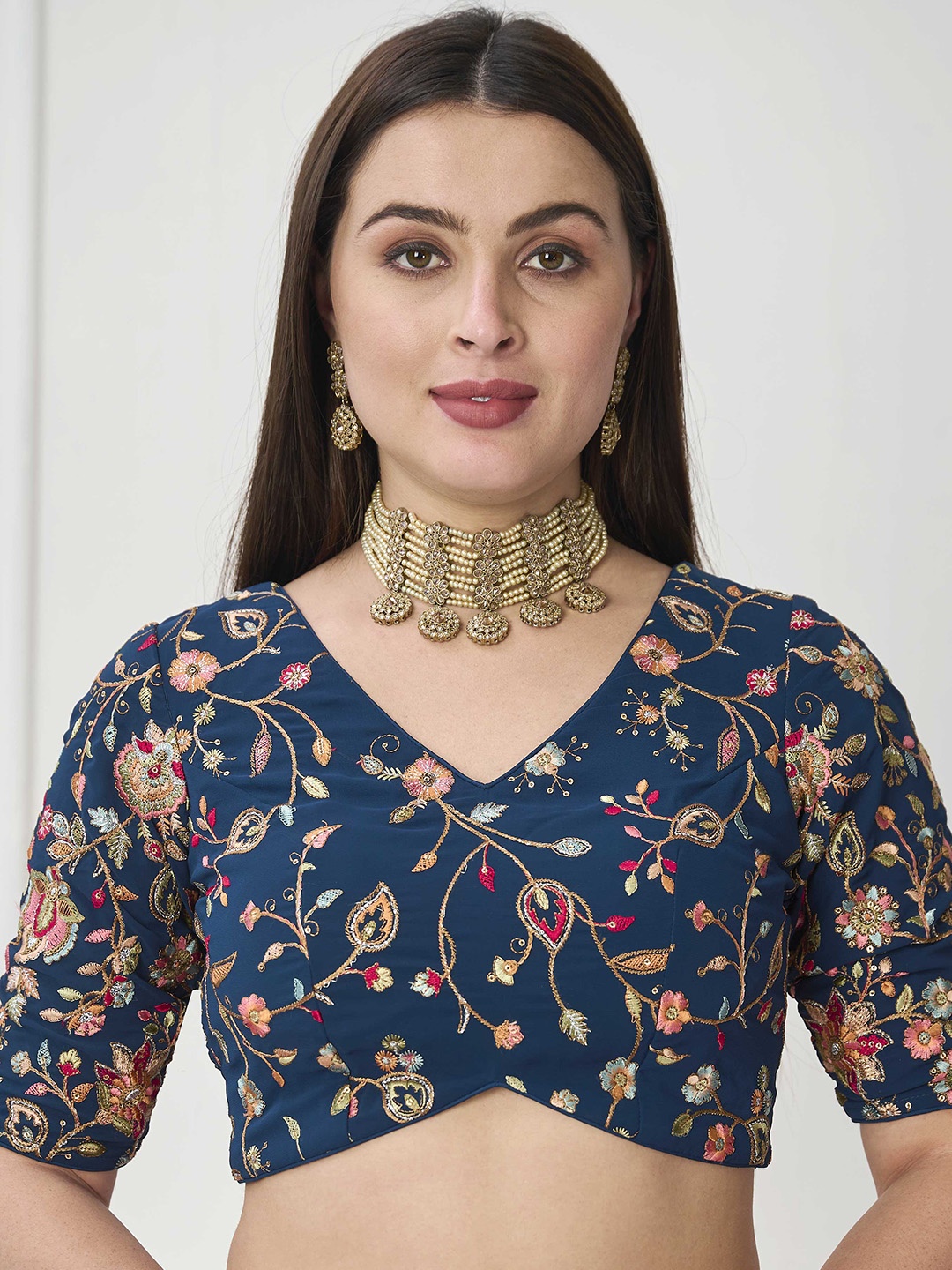 

Ethnovog Embroidered Saree Blouse, Blue