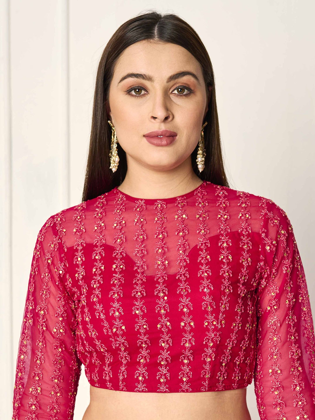 

Ethnovog Embroidered Silk Saree Blouse, Red
