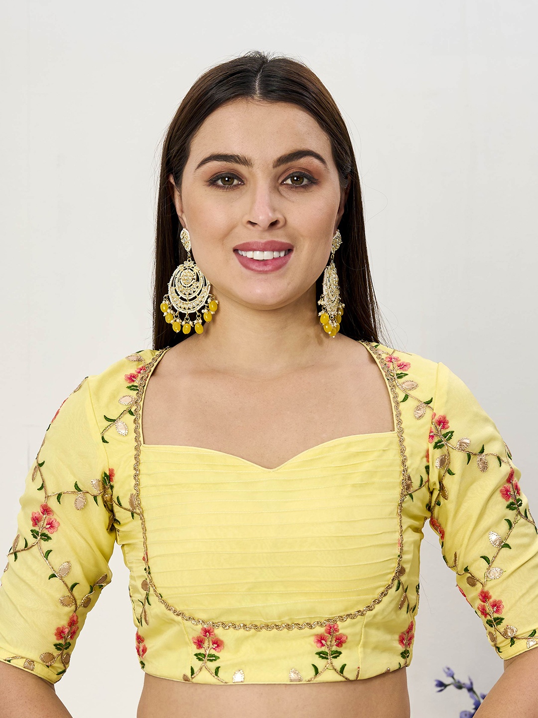 

Ethnovog Embroidered Saree Blouse, Yellow