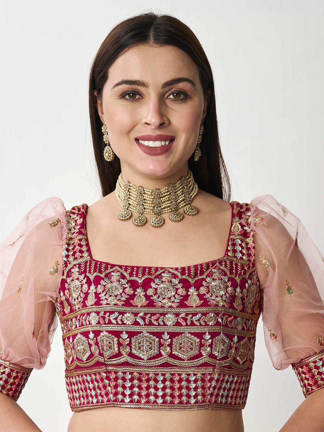 

Ethnovog Embroidered Saree Blouse, Pink