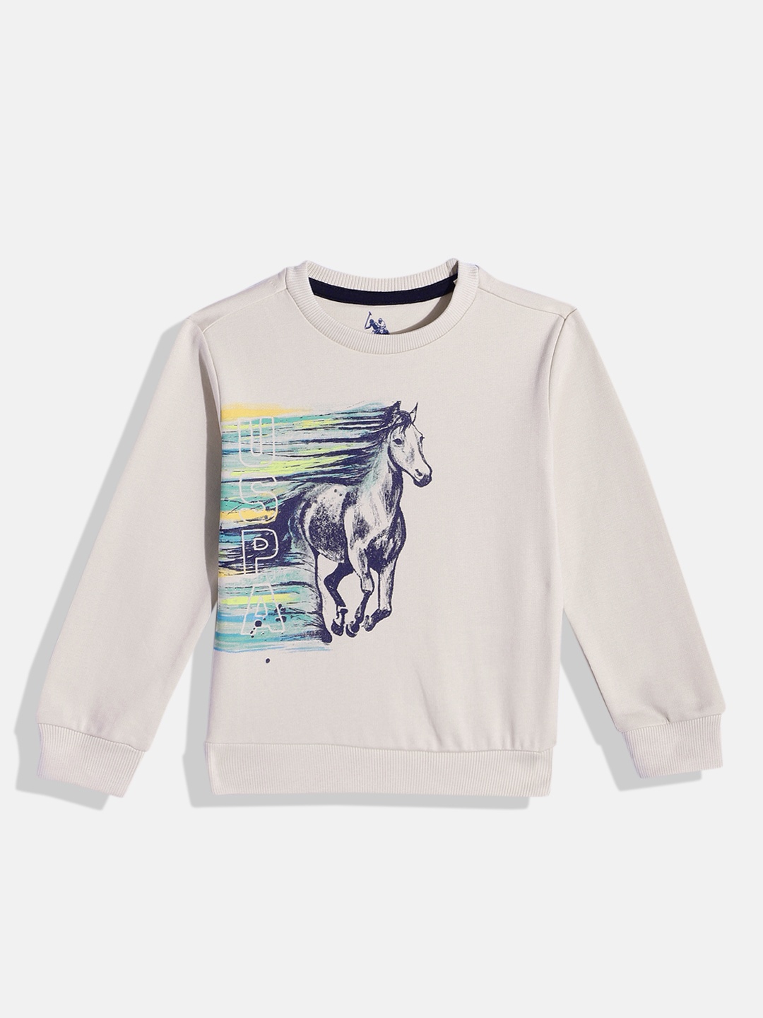 

U.S. Polo Assn. Kids Boys Printed Pure Cotton Sweatshirt, Off white