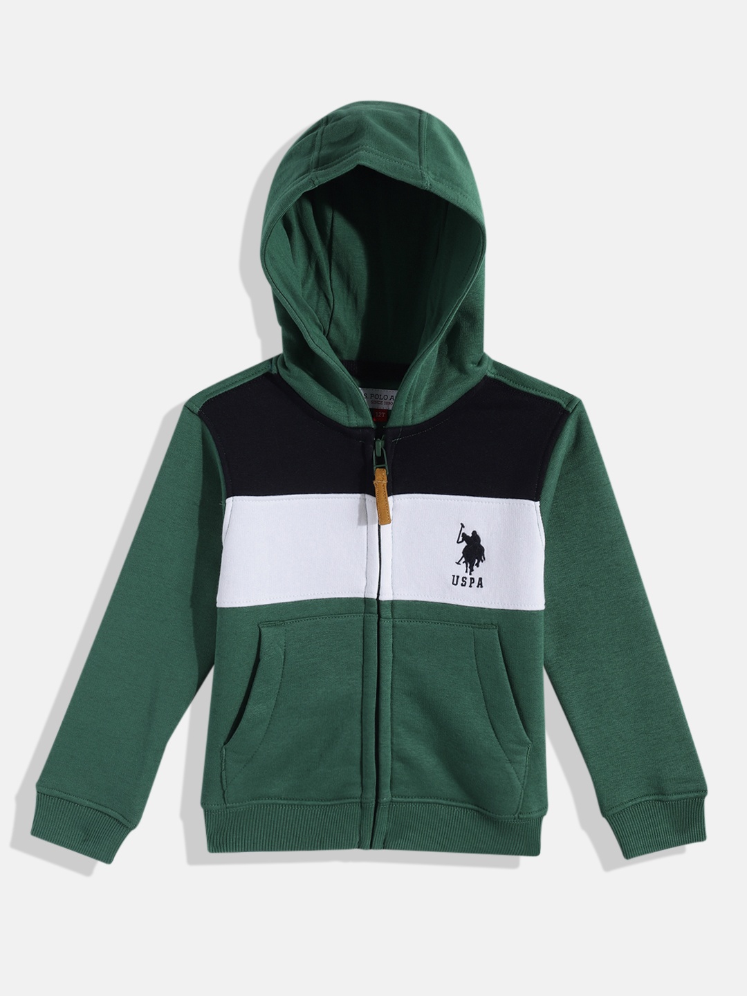 

U.S. Polo Assn. Kids Boys Colourblocked Hooded Sweatshirt, Green