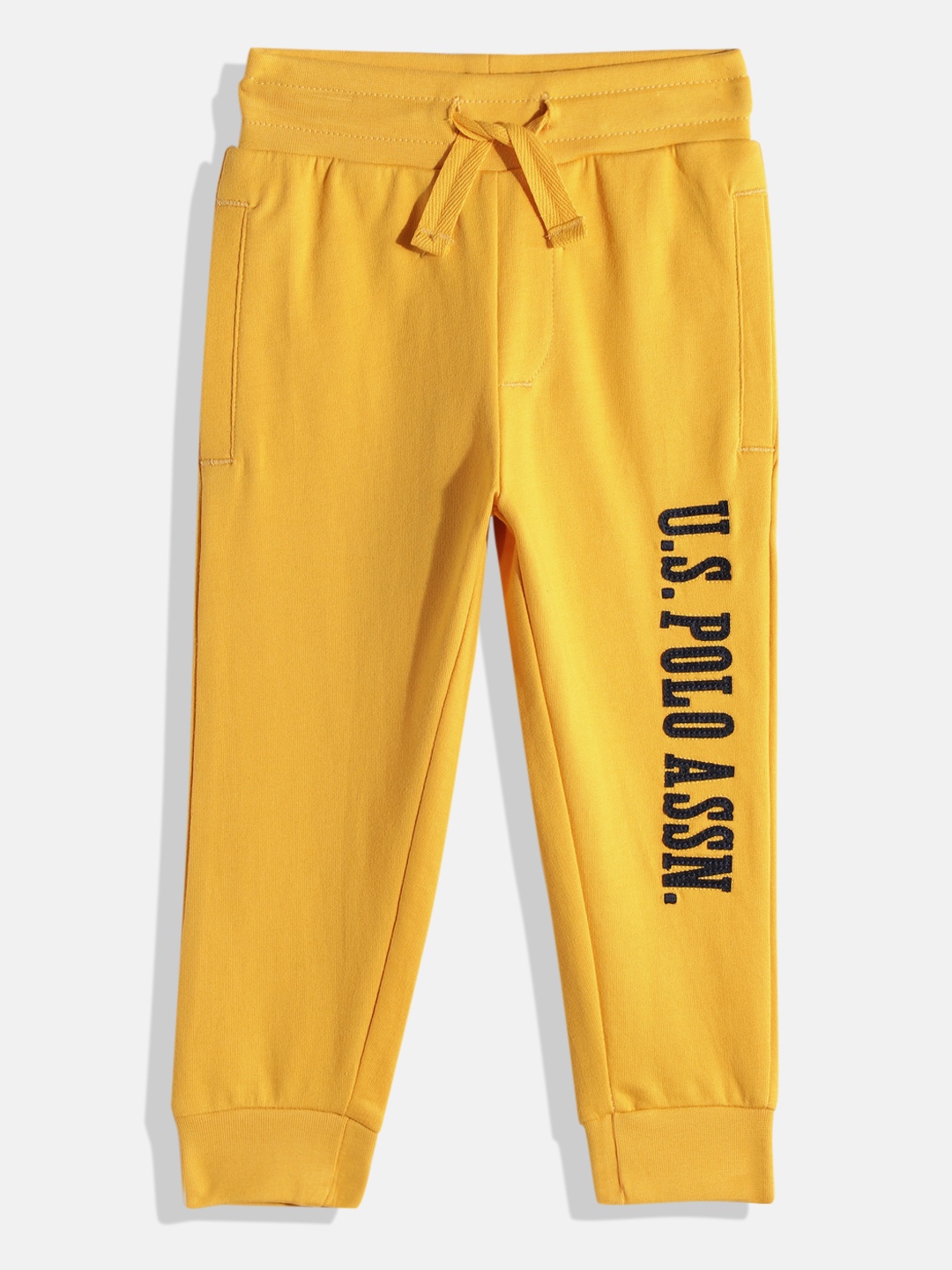 

U.S. Polo Assn. Kids Boys Pure Cotton Joggers with Brand Logo Applique, Yellow