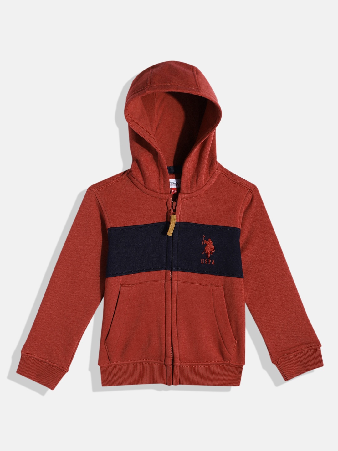 

U.S. Polo Assn. Kids Boys Colourblocked Hooded Sweatshirt, Red