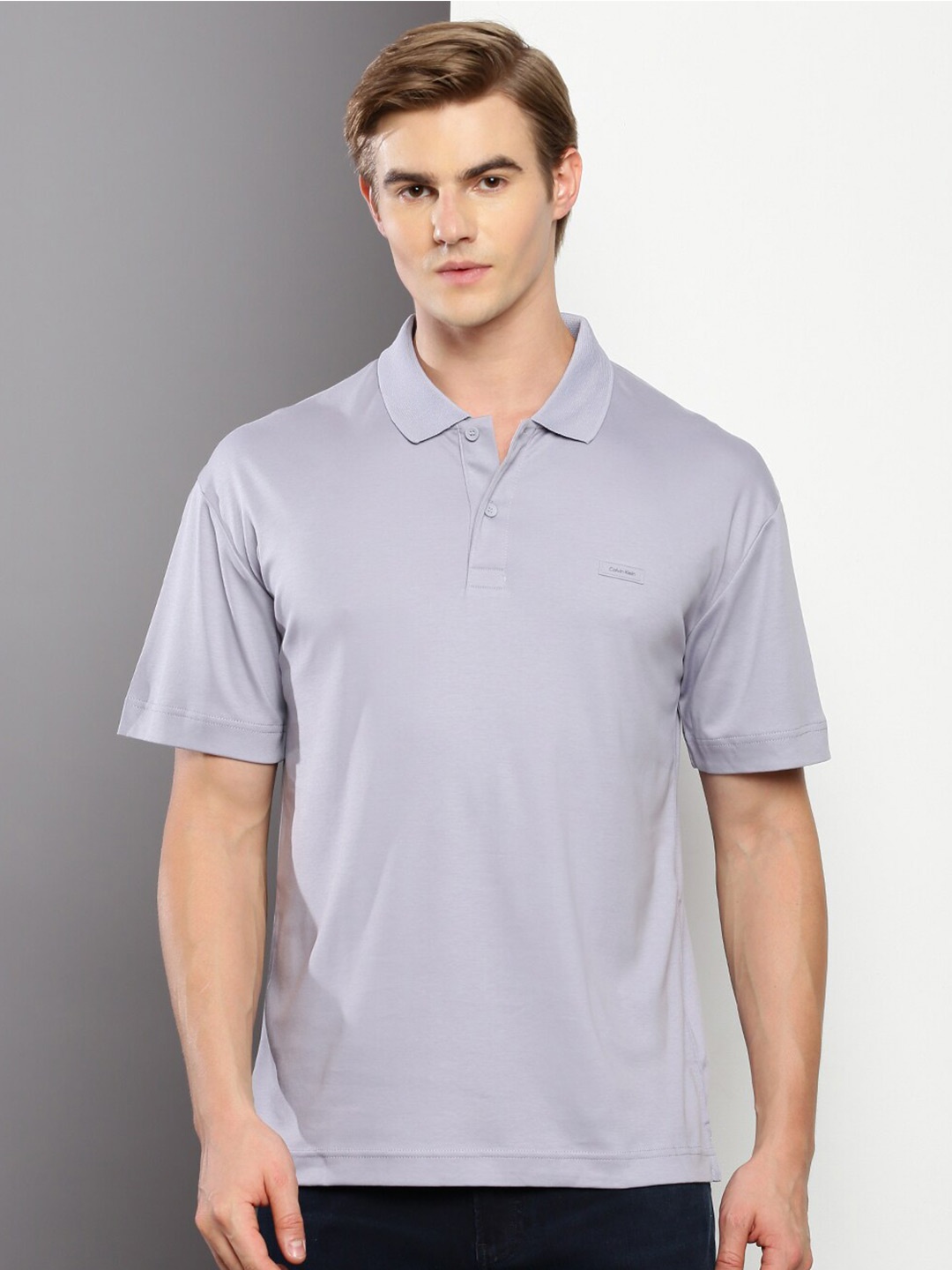 

Calvin Klein Jeans Polo Collar Relaxed Fit Pure Cotton T-shirt, Grey