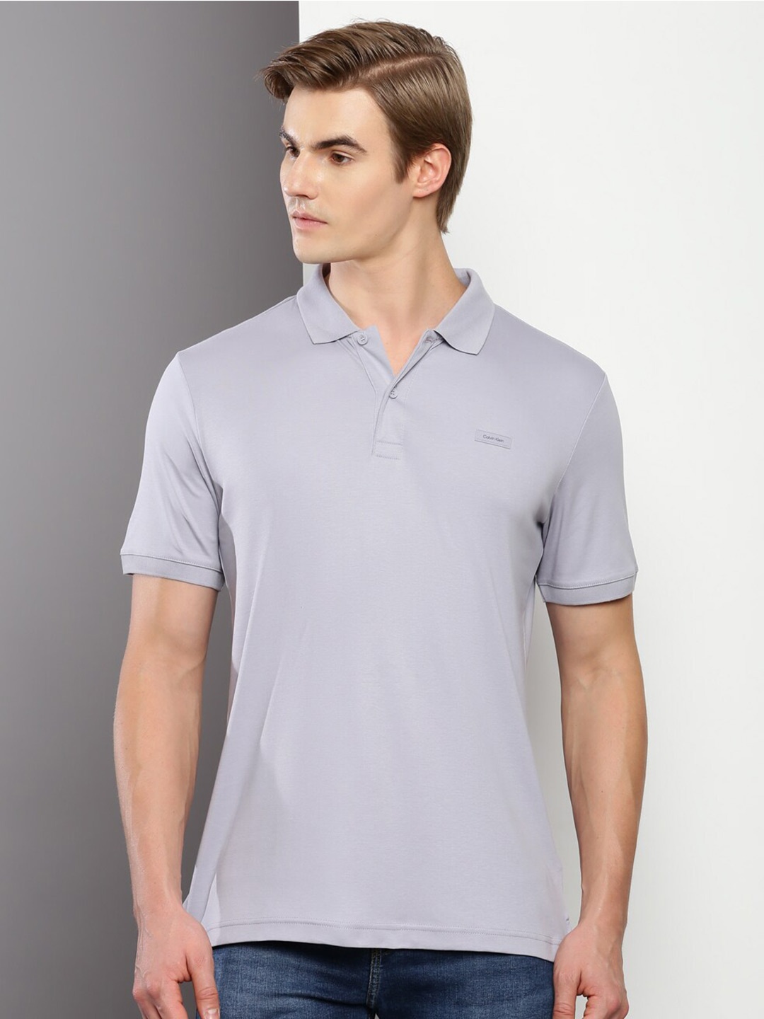 

Calvin Klein Jeans Polo Collar Slim Fit Pure Cotton T-shirt, Grey