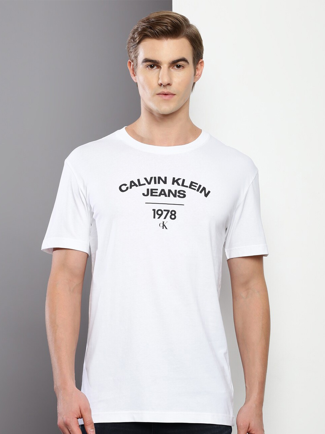 Calvin Klein Jeans Typography Printed Cotton Casual T-Shirt, White