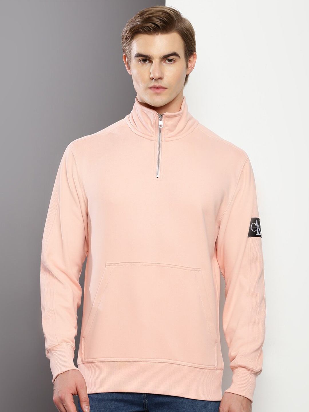 

Calvin Klein Jeans Mock Collar Pullover Cotton Sweatshirt, Peach