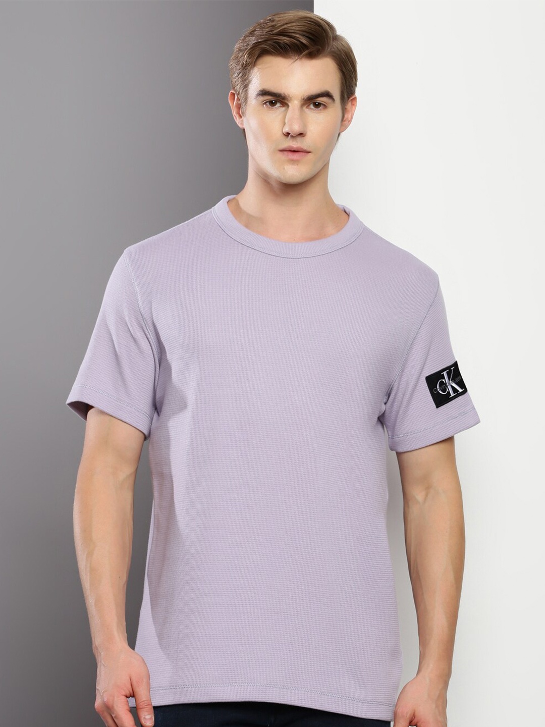 

Calvin Klein Jeans Self Design Cotton Casual T-Shirt, Lavender