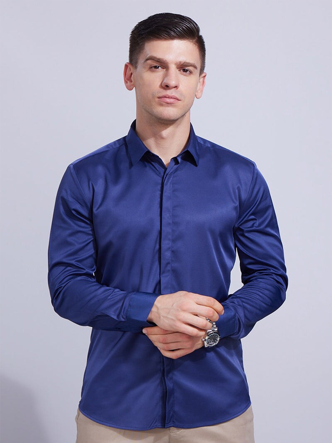 

Snitch Classic Slim Fit Opaque Casual Shirt, Blue