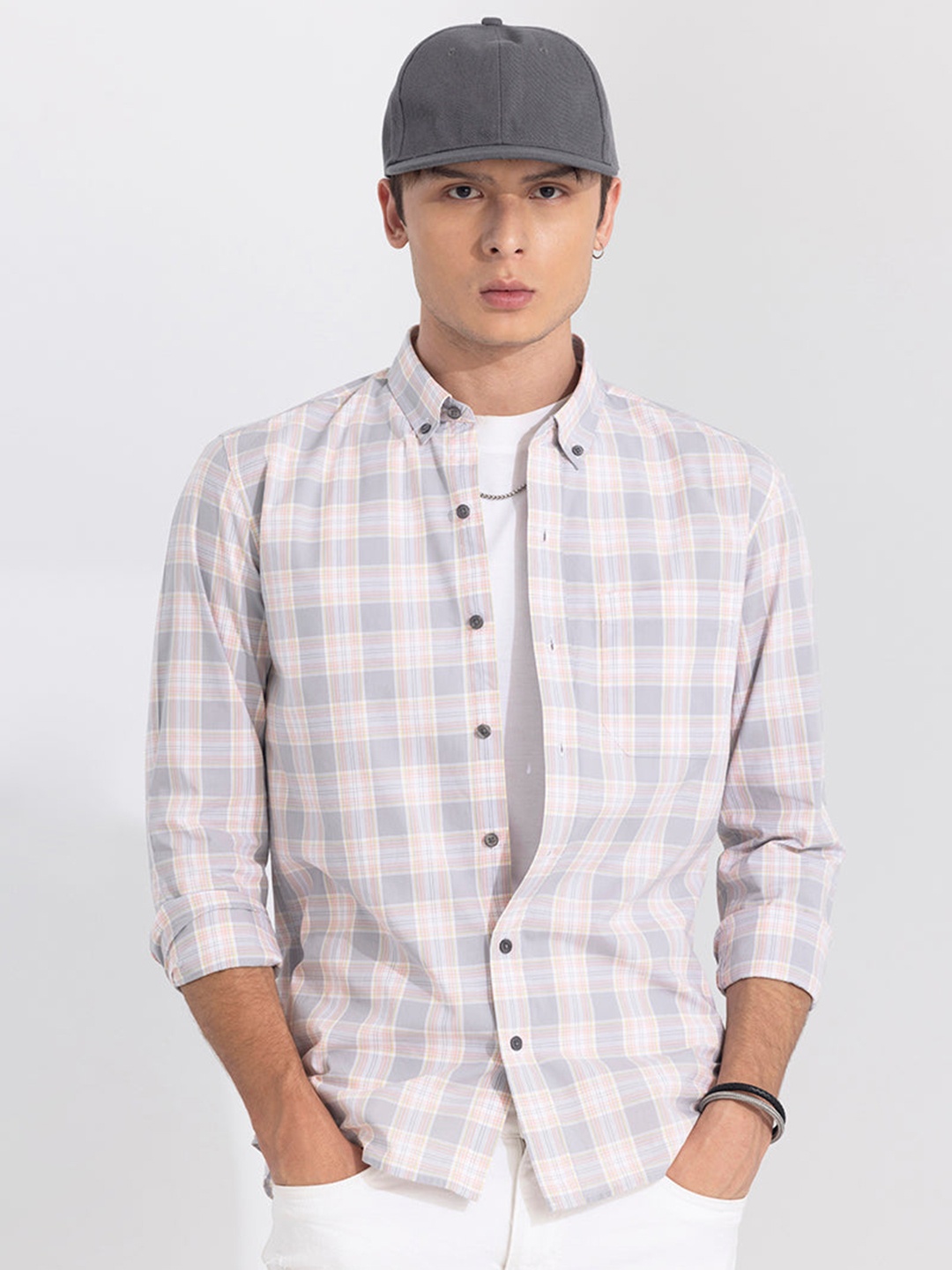 

Snitch Men Grey Classic Slim Fit Tartan Checks Opaque Checked Casual Shirt