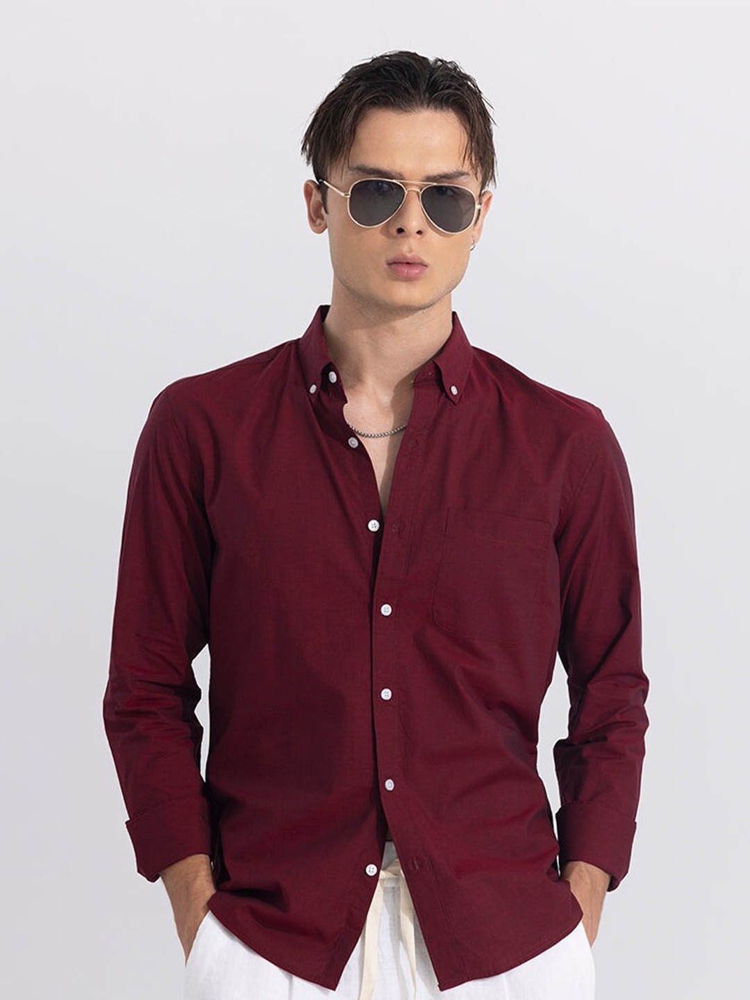 

Snitch Classic Slim Fit Opaque Casual Shirt, Maroon