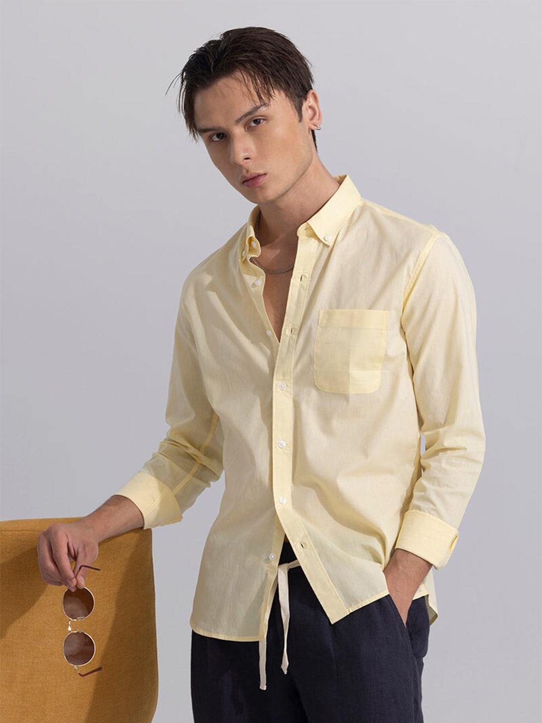 

Snitch Classic Slim Fit Opaque Casual Shirt, Yellow