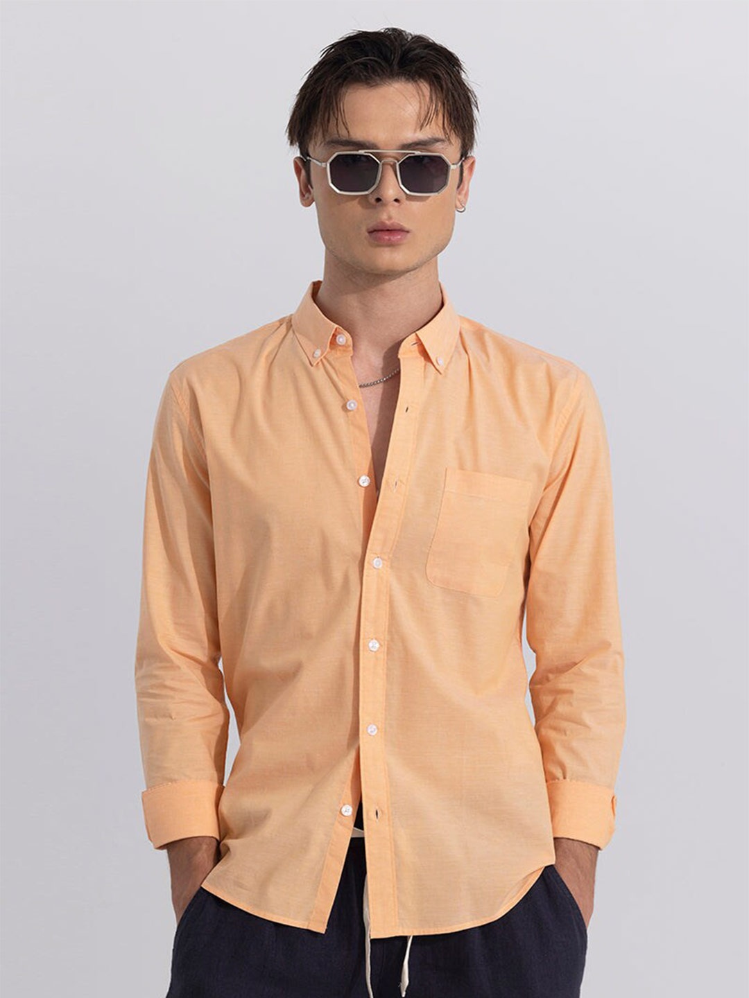 

Snitch Classic Slim Fit Opaque Casual Shirt, Orange