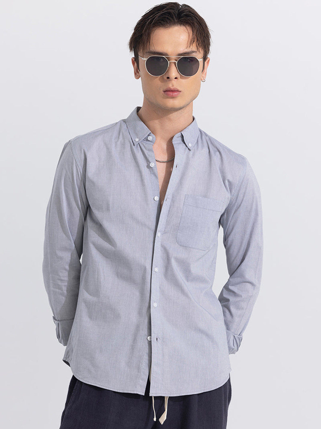 

Snitch Classic Slim Fit Opaque Casual Shirt, Grey