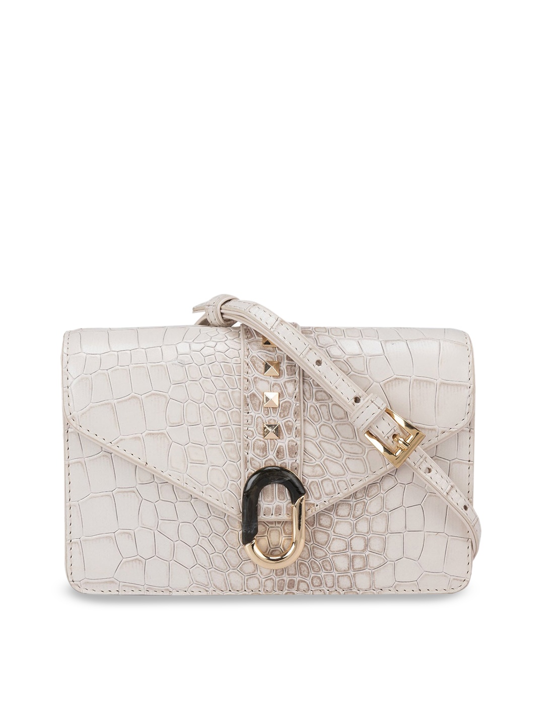 

Da Milano Animal Textured Leather Structured Sling Bag, White