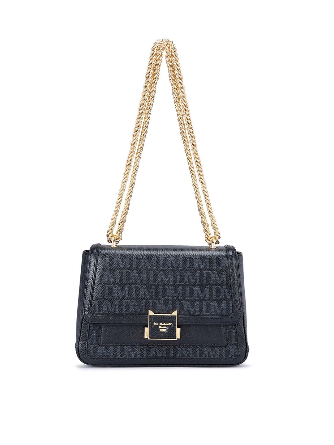 

Da Milano Black Textured Leather Structured Shoulder Bag with Quilted