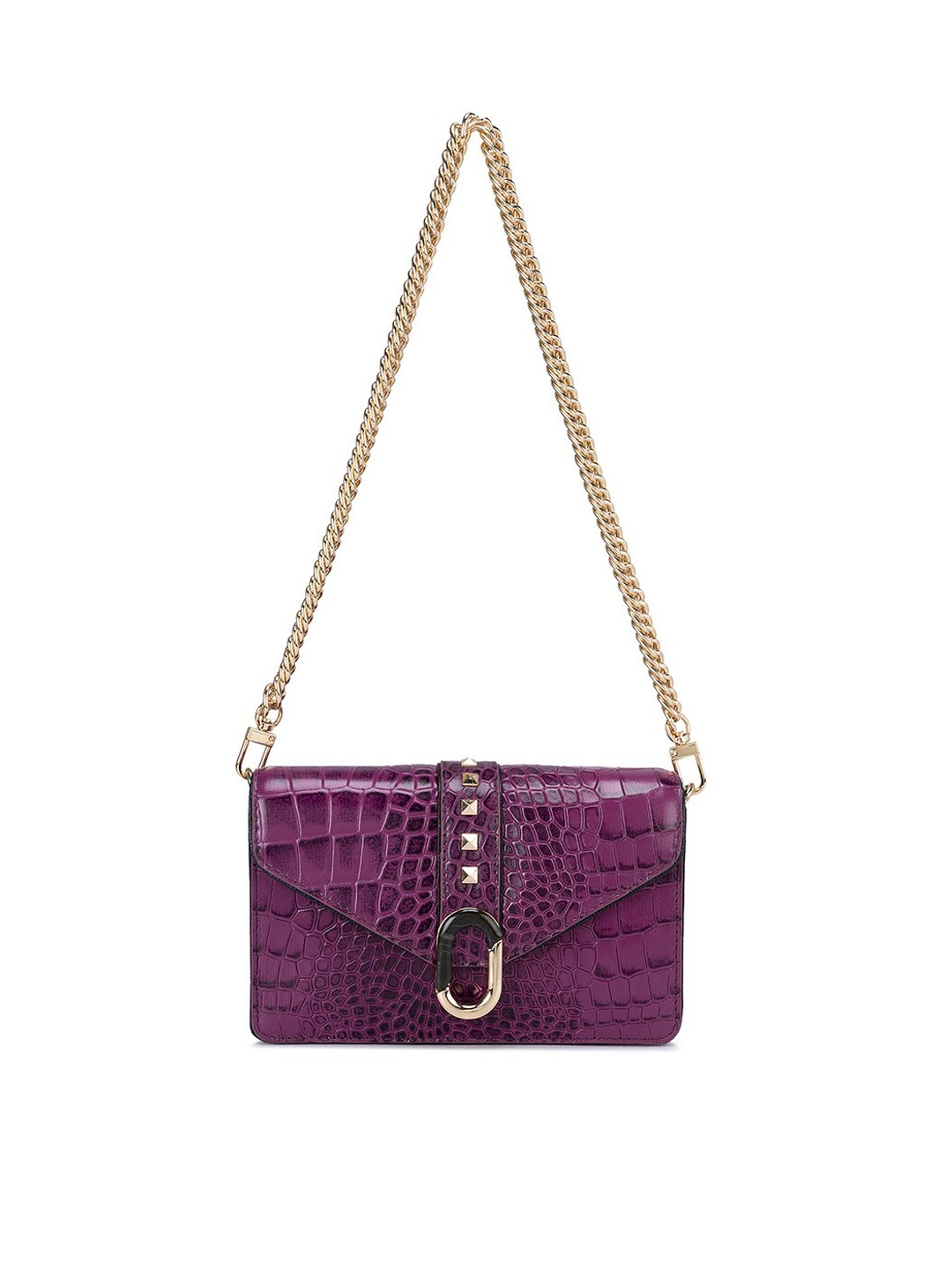 

Da Milano Textured Leather Structured Sling Bag, Purple