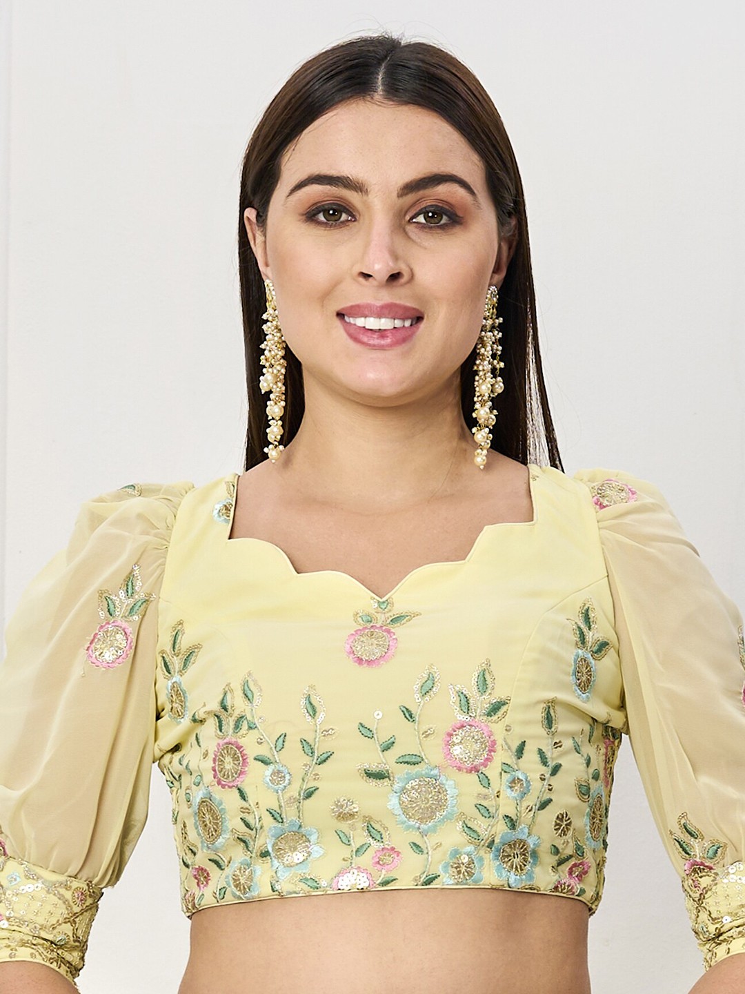 

Ethnovog Embroidered Saree Blouse, Yellow