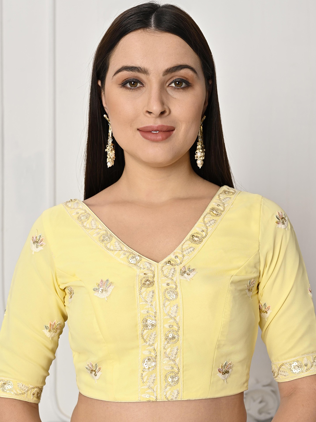 

Ethnovog Embroidered Saree Blouse, Yellow