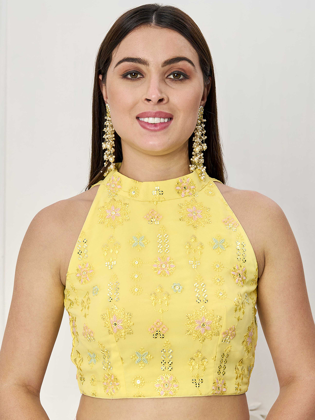 

Ethnovog Embroidered Sleeveless Saree Blouse, Yellow
