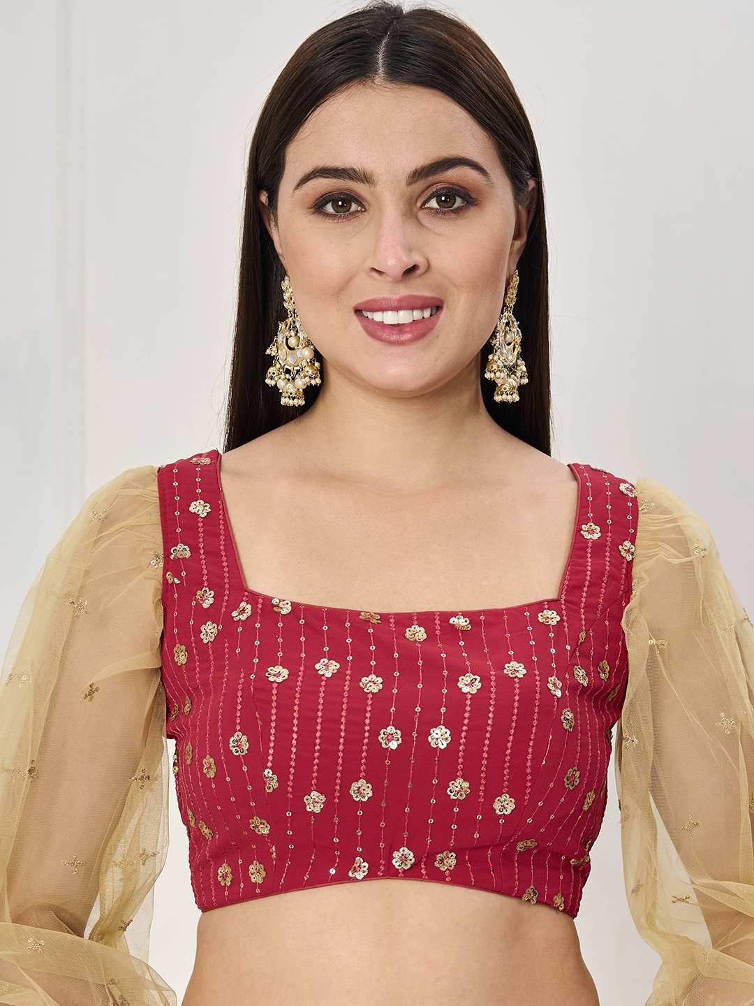 

Ethnovog Embroidered Sequin Work Saree Blouse, Pink