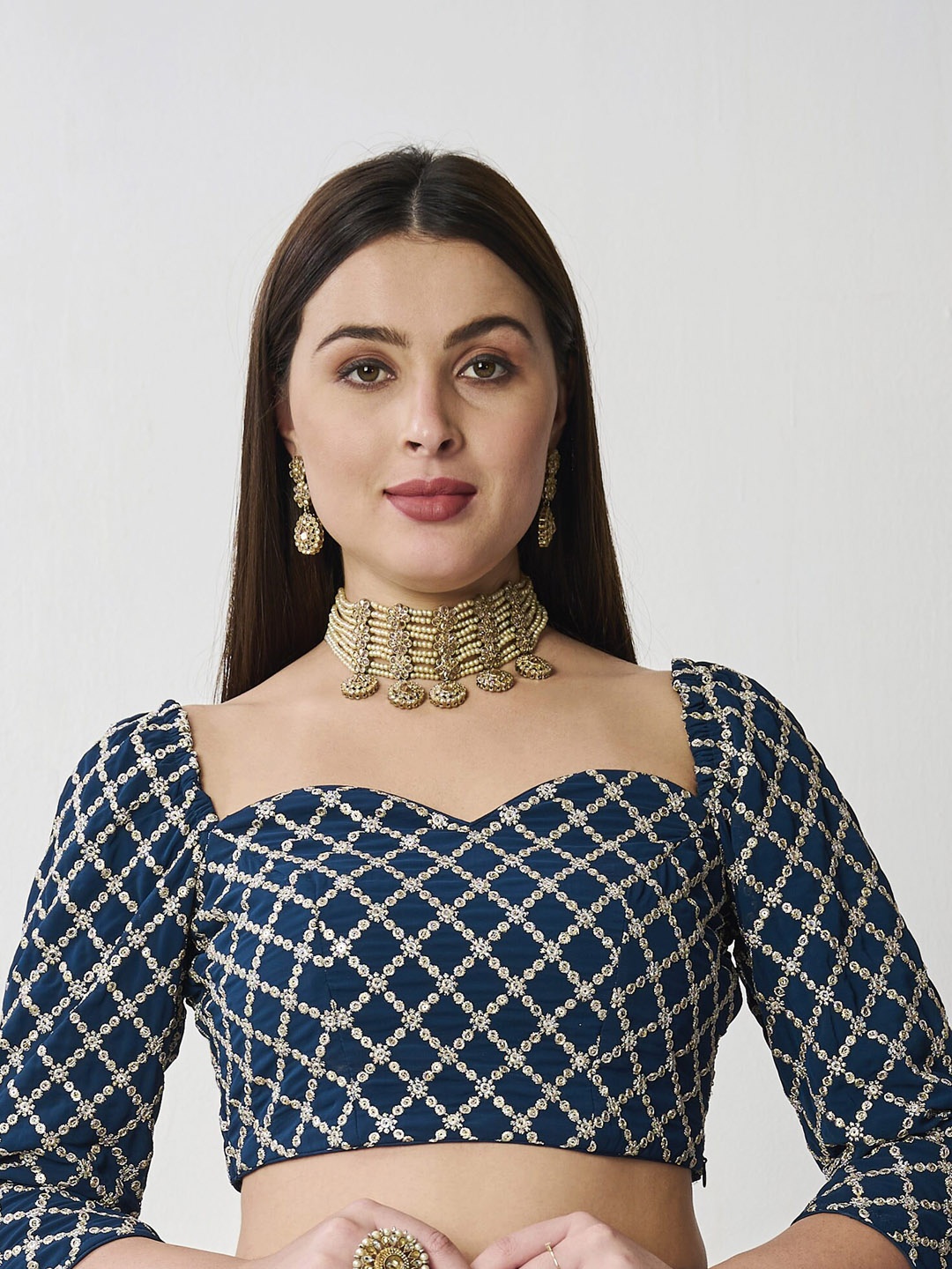 

Ethnovog Embroidered Saree Blouse, Blue