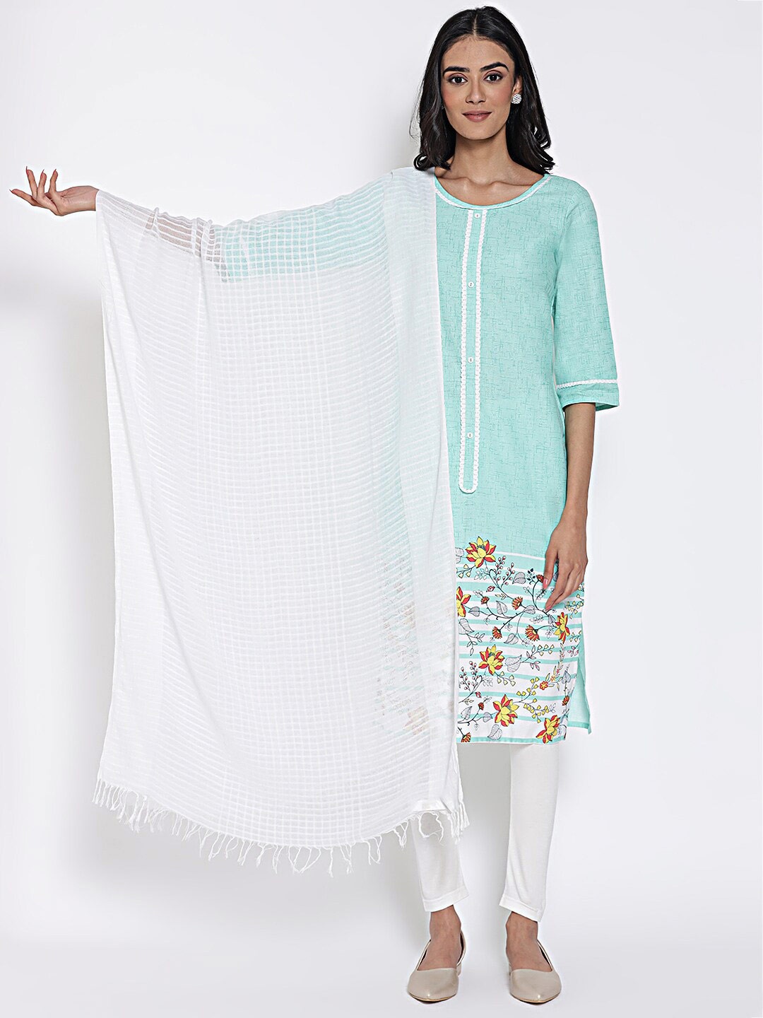 

AURELIA Checked Pure Cotton Dupatta, White