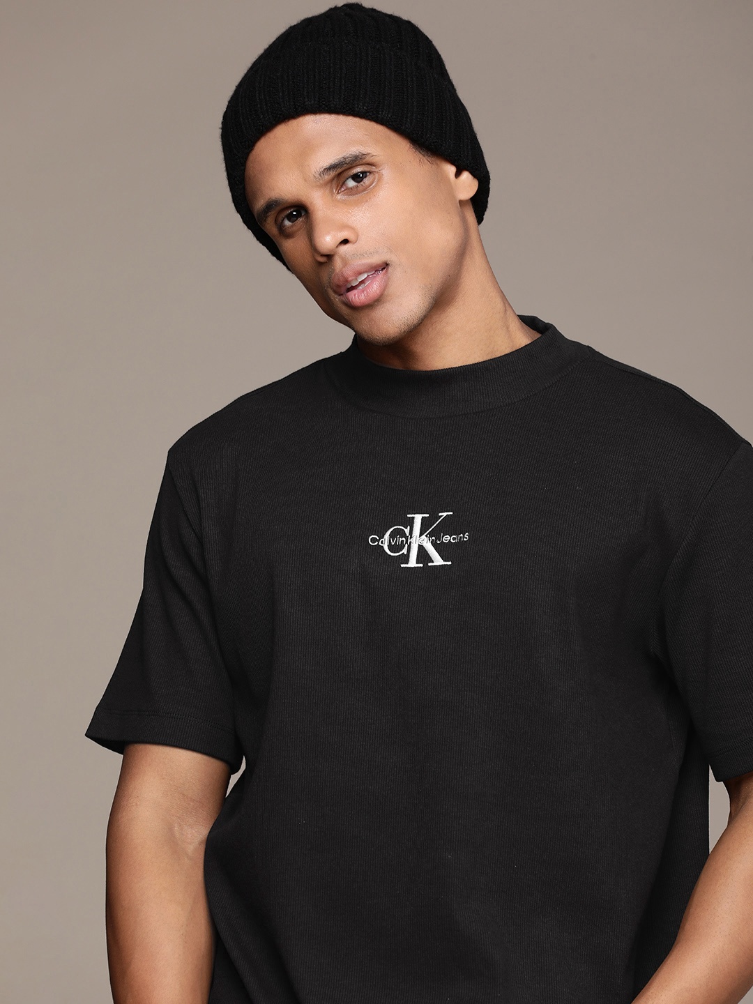 

Calvin Klein Jeans Brand Logo Embroidered Regular Fit Casual T-shirt, Black