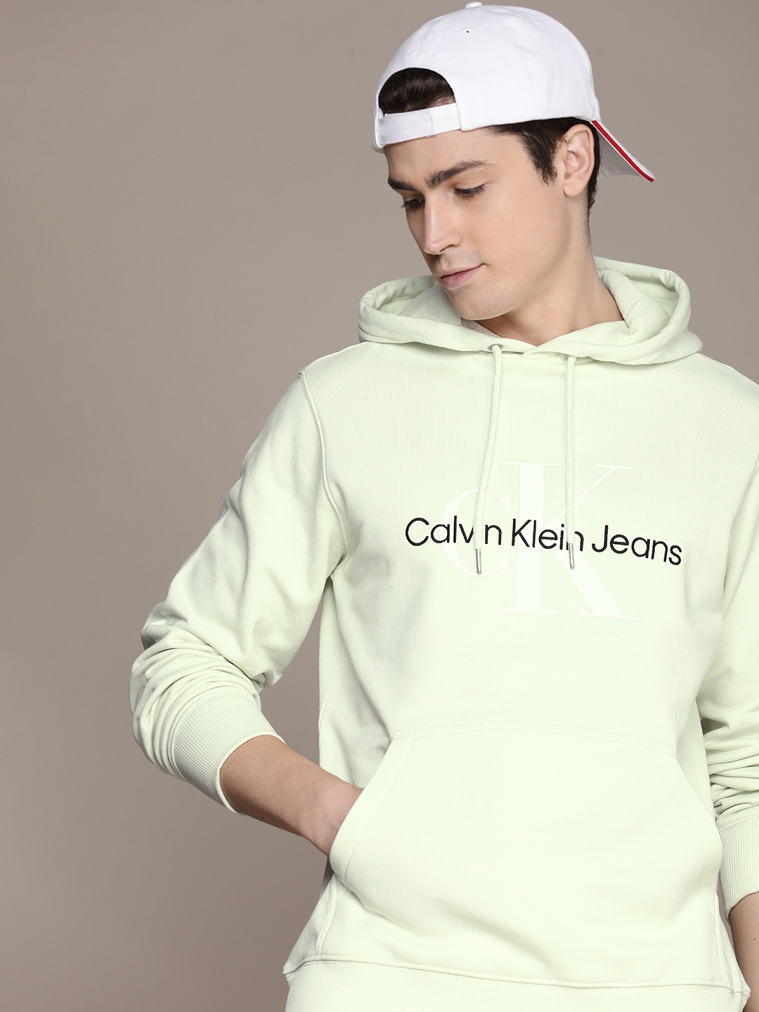 

Calvin Klein Jeans Brand logo embroidered Pure Cotton Hooded Sweatshirt, Green