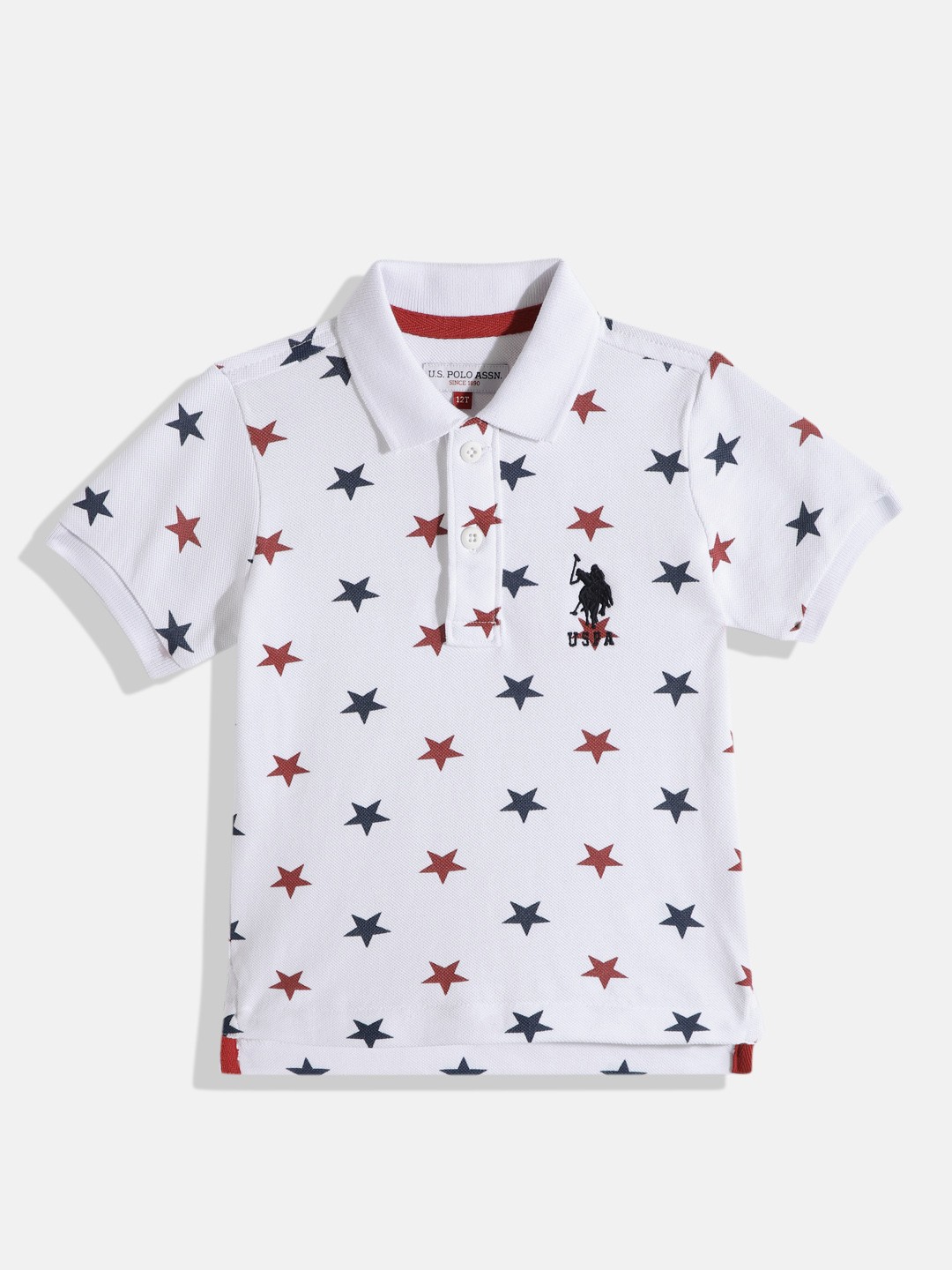 

U.S. Polo Assn. Kids Boys Stars Printed Polo Collar Pure Cotton T-shirt, White
