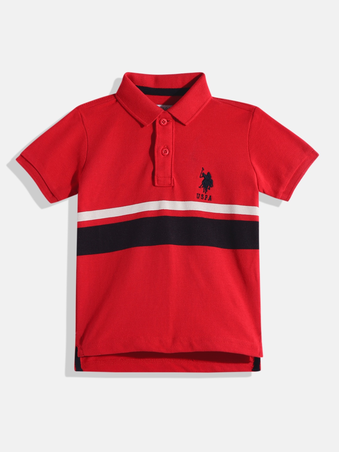 

U.S. Polo Assn. Kids Boys Striped Pure Cotton Polo Collar T-shirt, Red