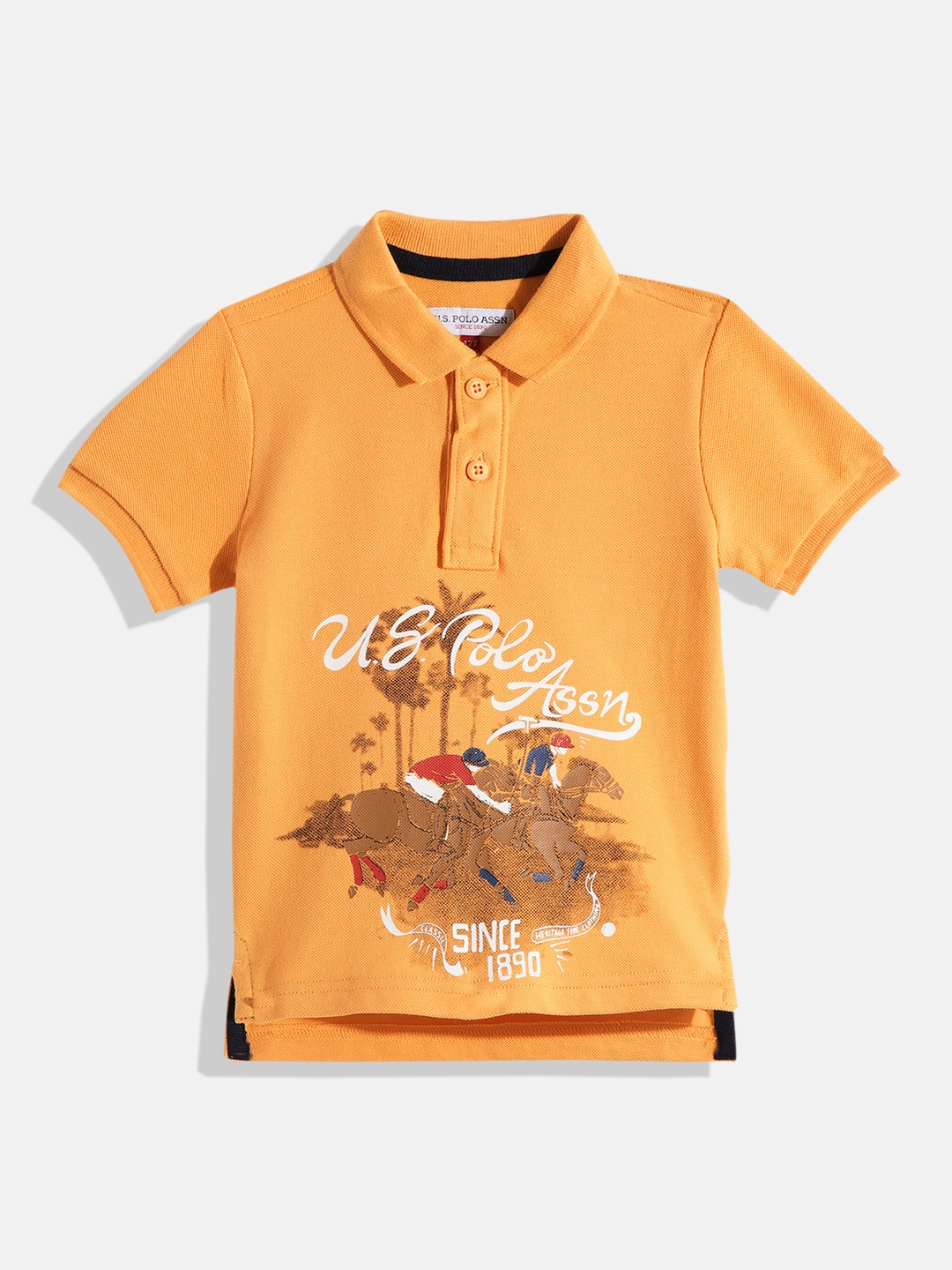 

U.S. Polo Assn. Kids Boys Brand Logo Print Knitted Polo Collar Pure Cotton T-shirt, Orange