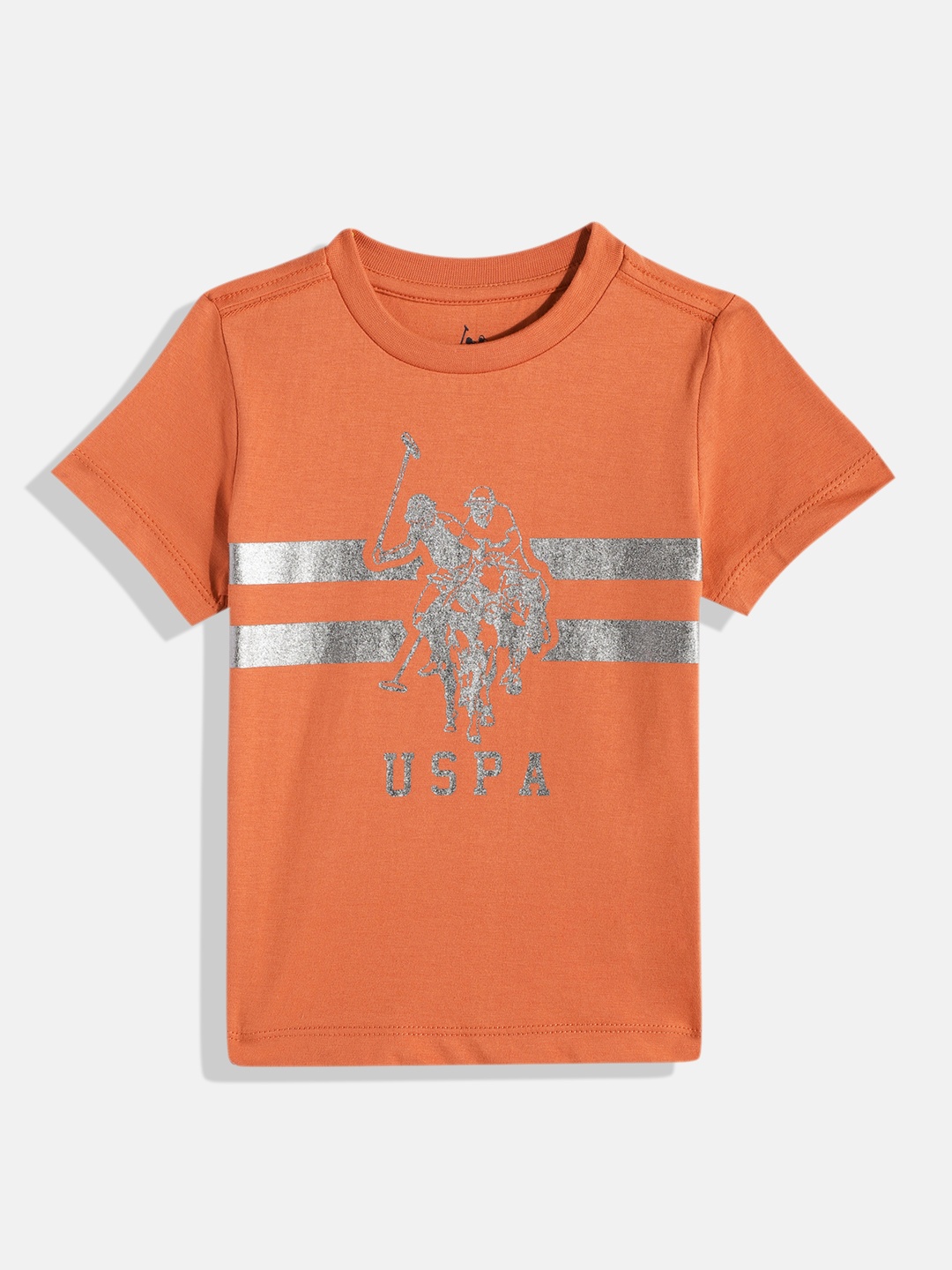 

U.S. Polo Assn. Kids Boys Brand Logo Printed Pure Cotton T-shirt, Rust