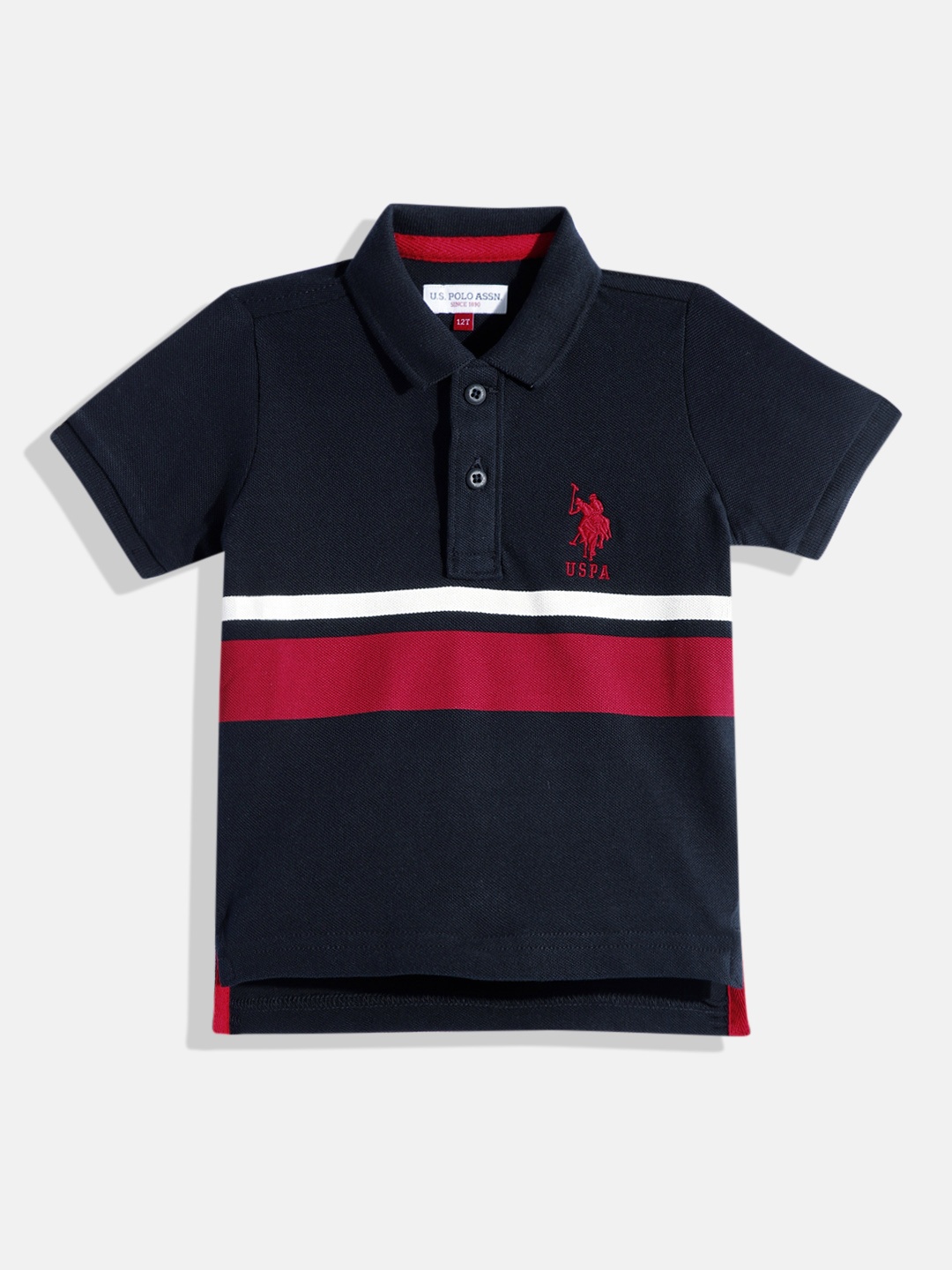 

U.S. Polo Assn. Kids Boys Striped Pure Cotton Polo Collar T-shirt, Navy blue