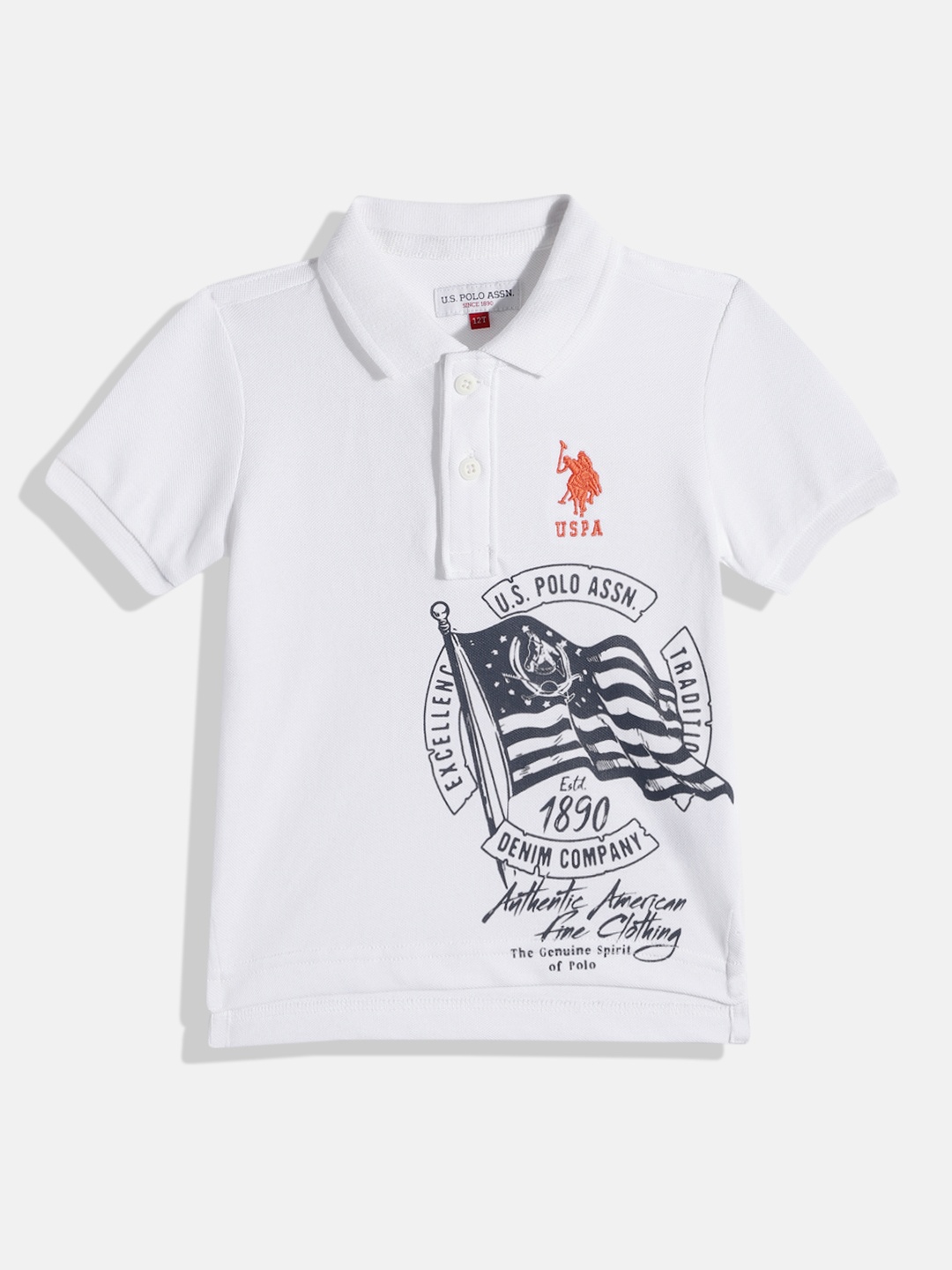 

U.S. Polo Assn. Kids Boys Brand Logo Placement Print Polo Collar Pure Cotton T-shirt, White