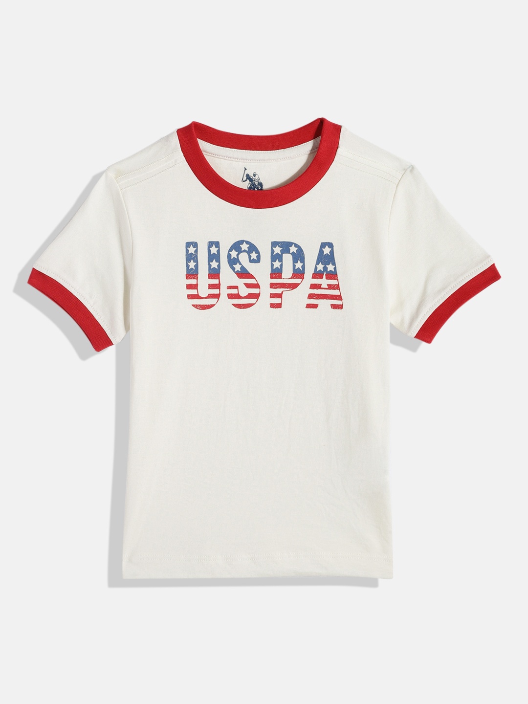 

U.S. Polo Assn. Kids Boys Brand Logo Printed Pure Cotton T-shirt, Off white