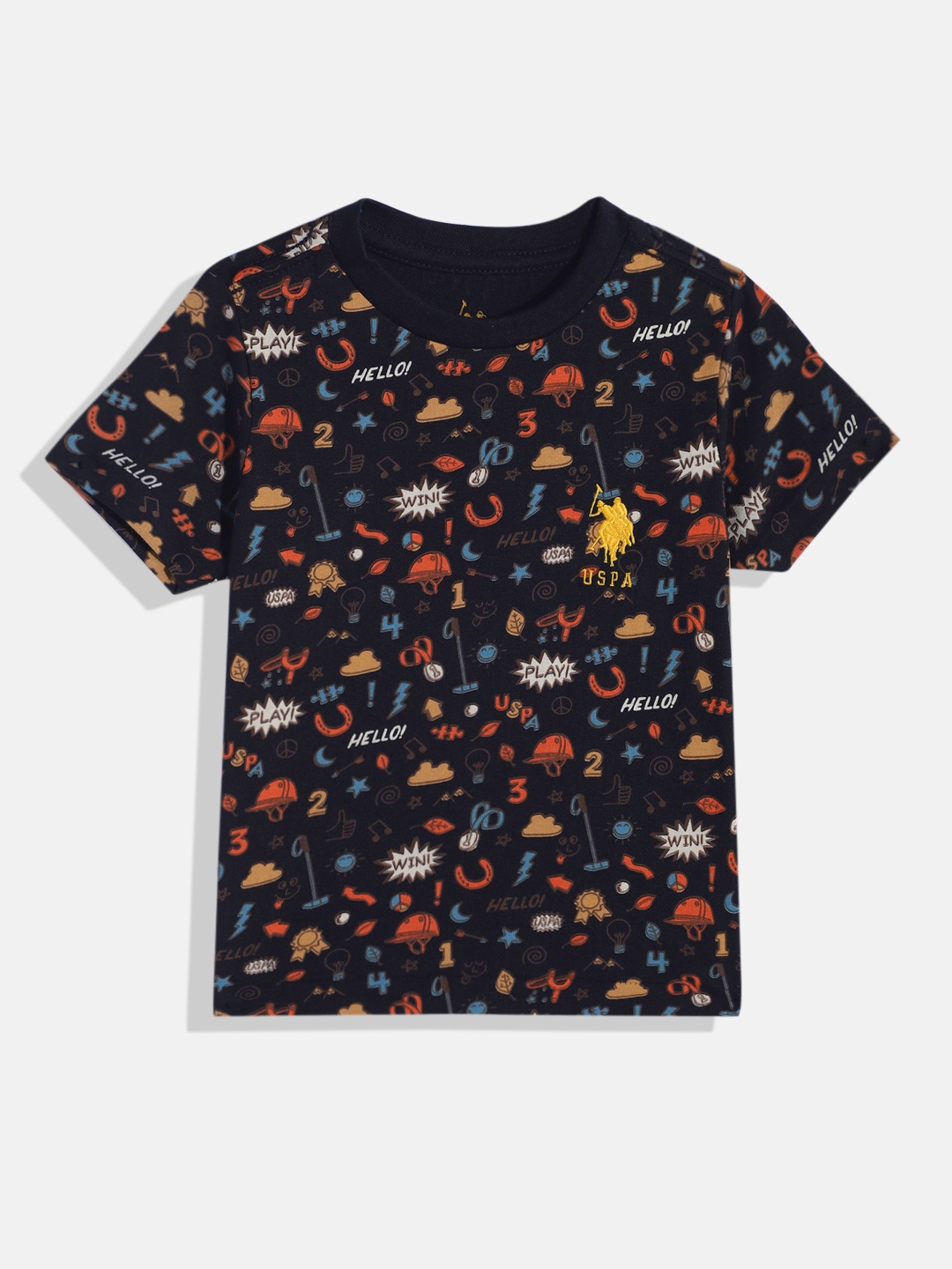 

U.S. Polo Assn. Kids Boys Conversational Printed Pure Cotton T-shirt, Navy blue