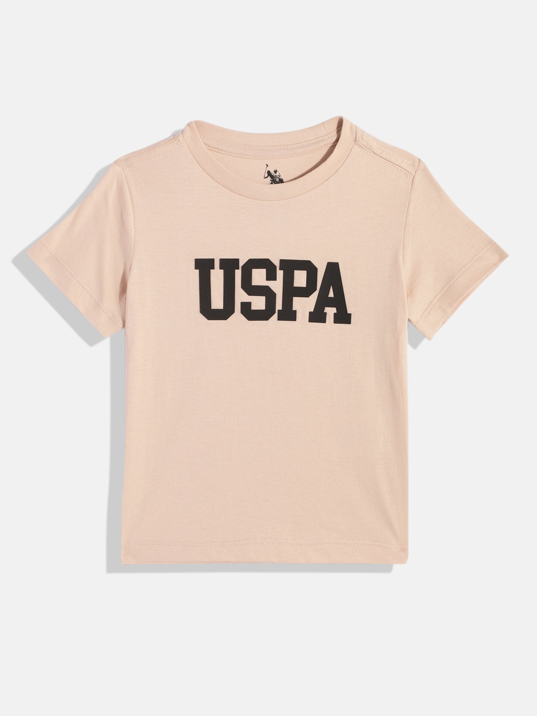 

U.S. Polo Assn. Kids Boys Brand Logo Printed Pure Cotton T-shirt, Beige