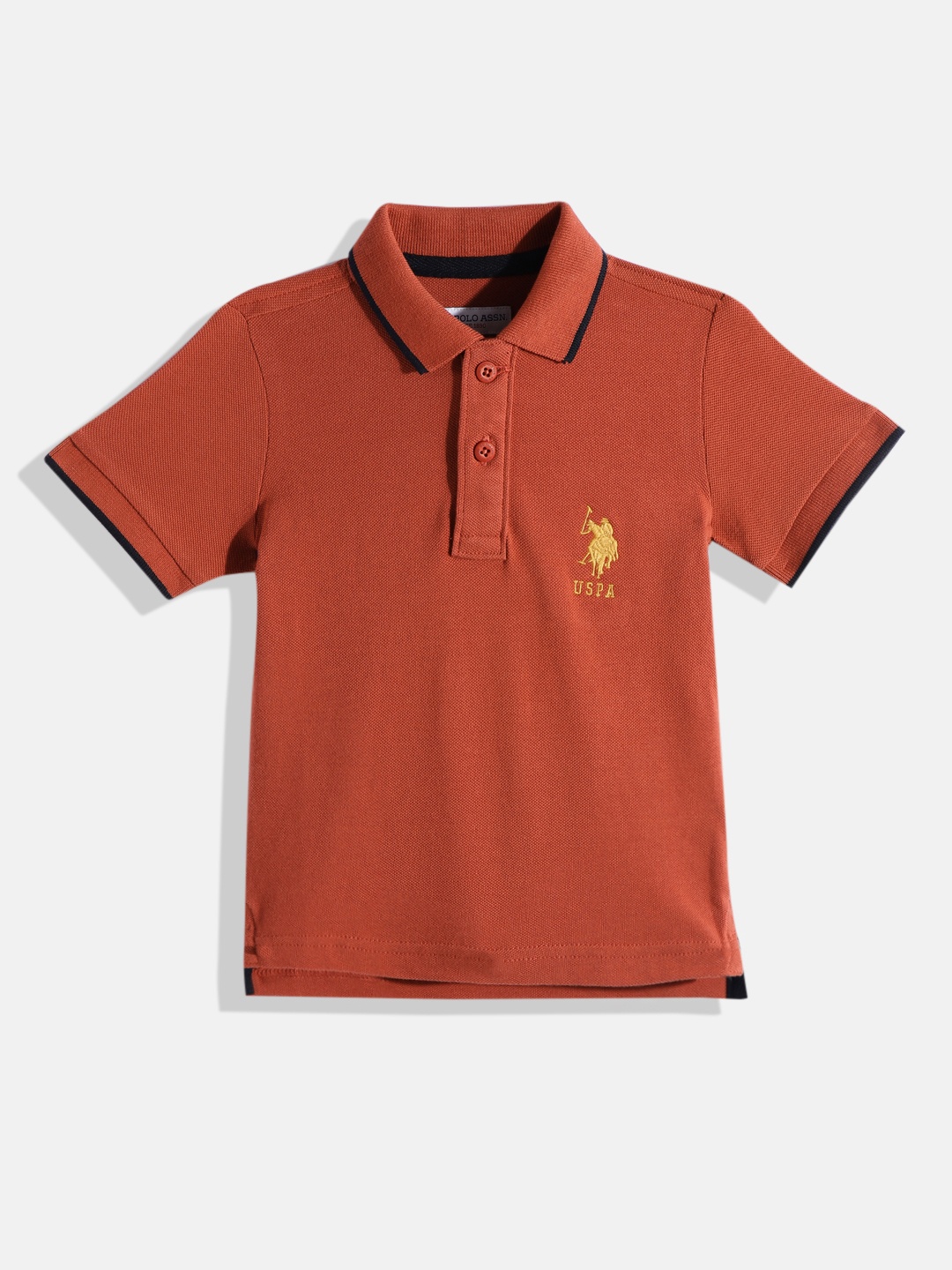 

U.S. Polo Assn. Kids Boys Solid Pure Cotton Polo Collar T-shirt, Rust