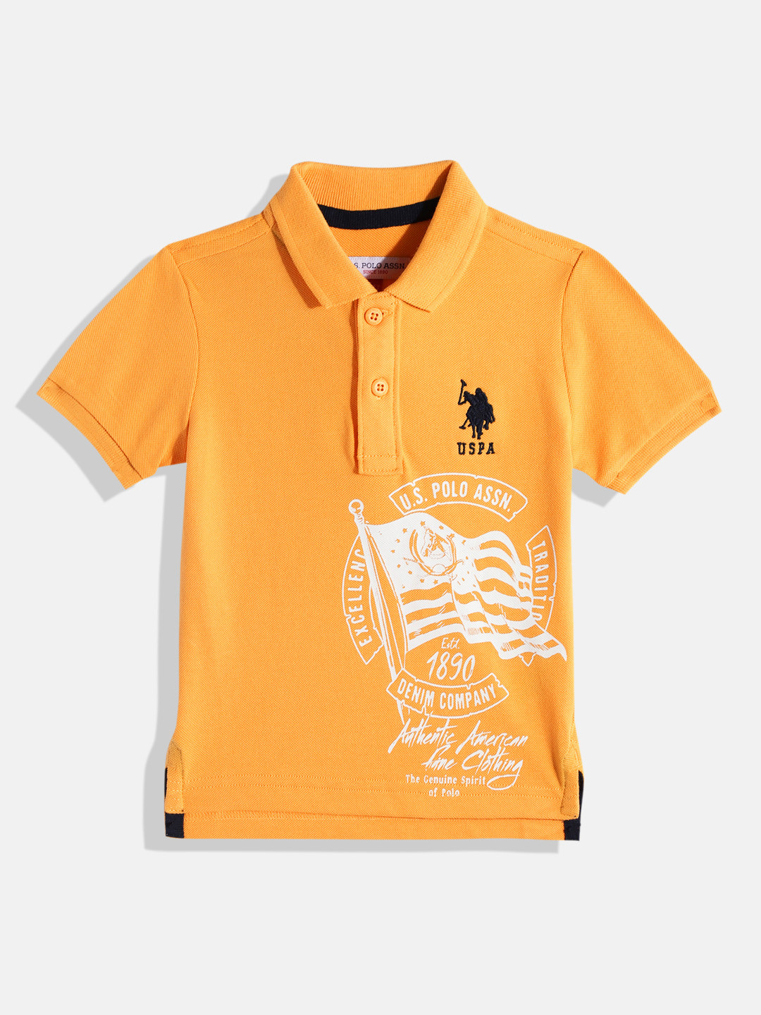 

U.S. Polo Assn. Kids Boys Brand Logo Placement Print Polo Collar Pure Cotton T-shirt, Orange