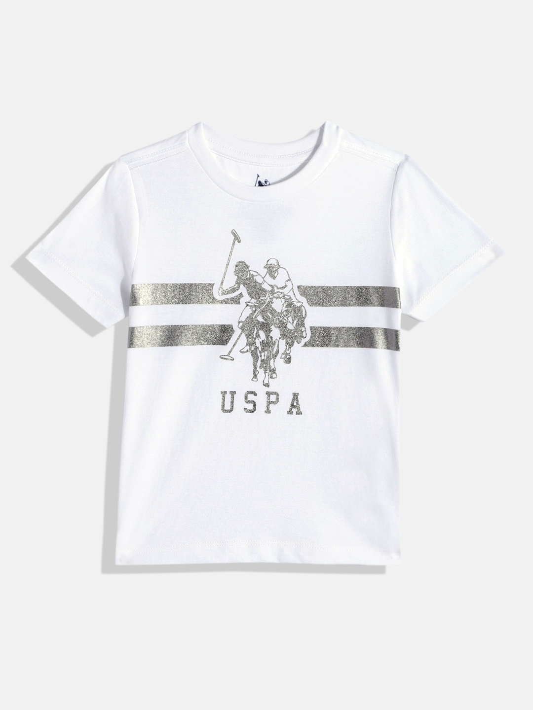 

U.S. Polo Assn. Kids Boys Brand Logo Printed Pure Cotton T-shirt, White