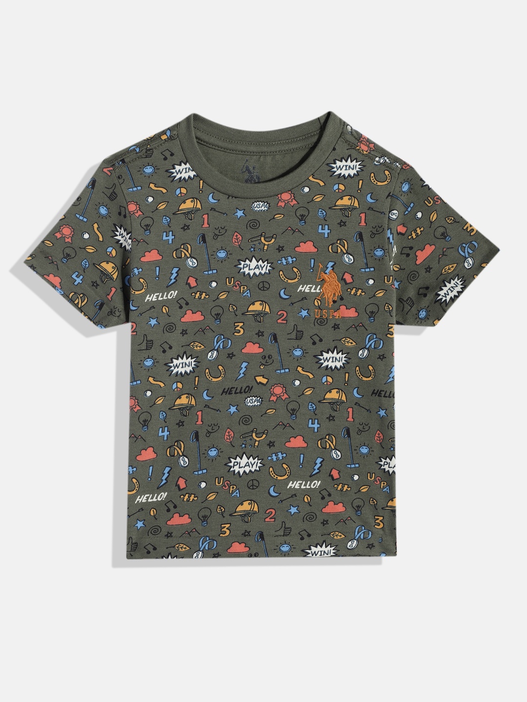 

U.S. Polo Assn. Kids Boys Printed Pure Cotton T-shirt, Green