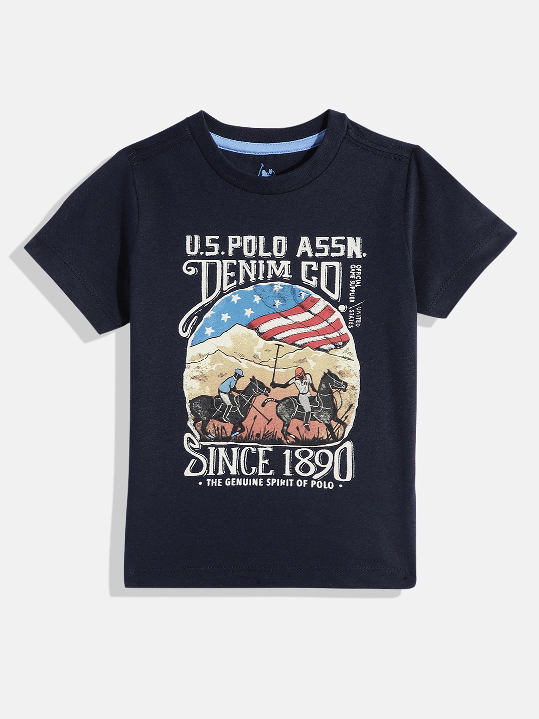 

U.S. Polo Assn. Kids Boys Brand Logo Print Knitted Pure Cotton T-shirt, Navy blue