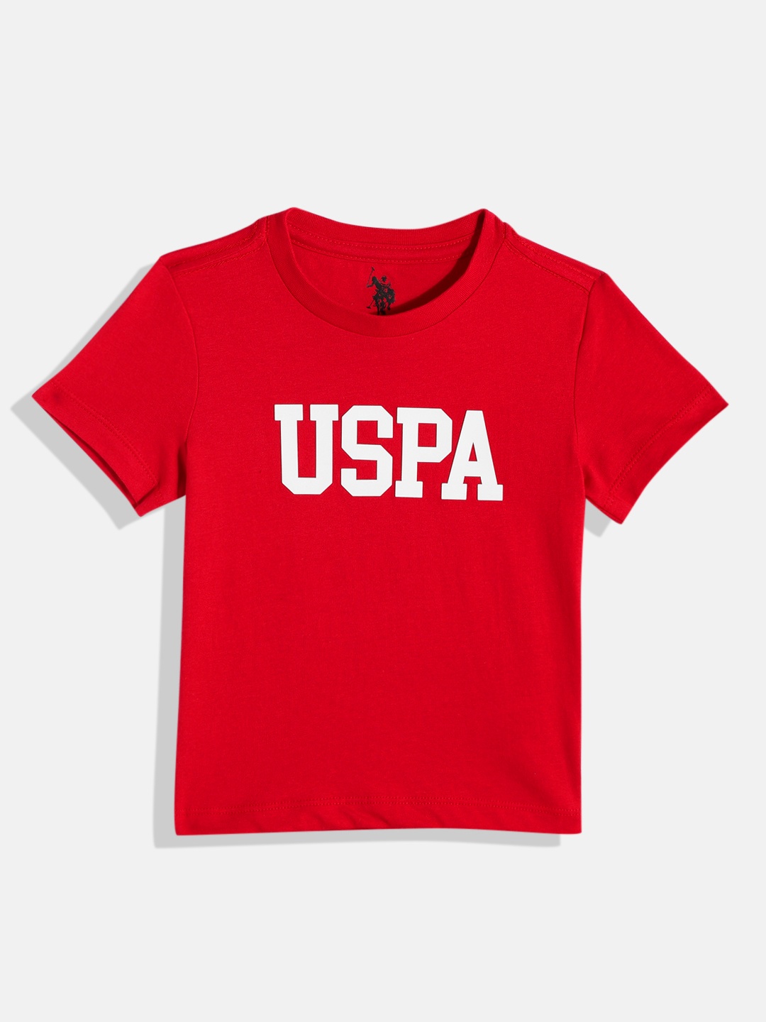 

U.S. Polo Assn. Kids Boys Brand Logo Print Knitted Pure Cotton T-shirt, Red