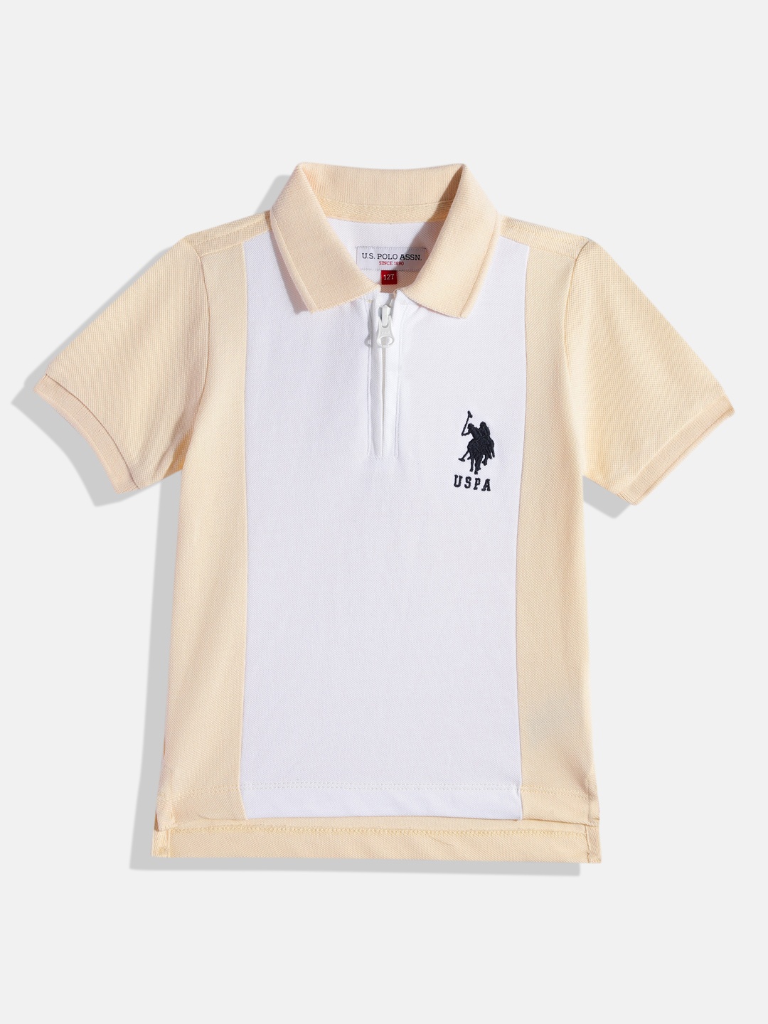 

U.S. Polo Assn. Kids Boys Colourblocked Polo Collar Pure Cotton T-shirt, Beige