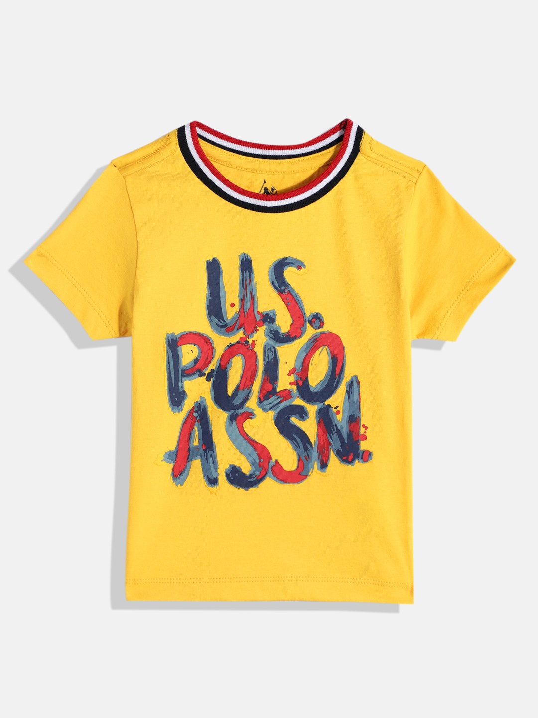 

U.S. Polo Assn. Kids Boys Brand Logo Print Knitted Pure Cotton T-shirt, Yellow