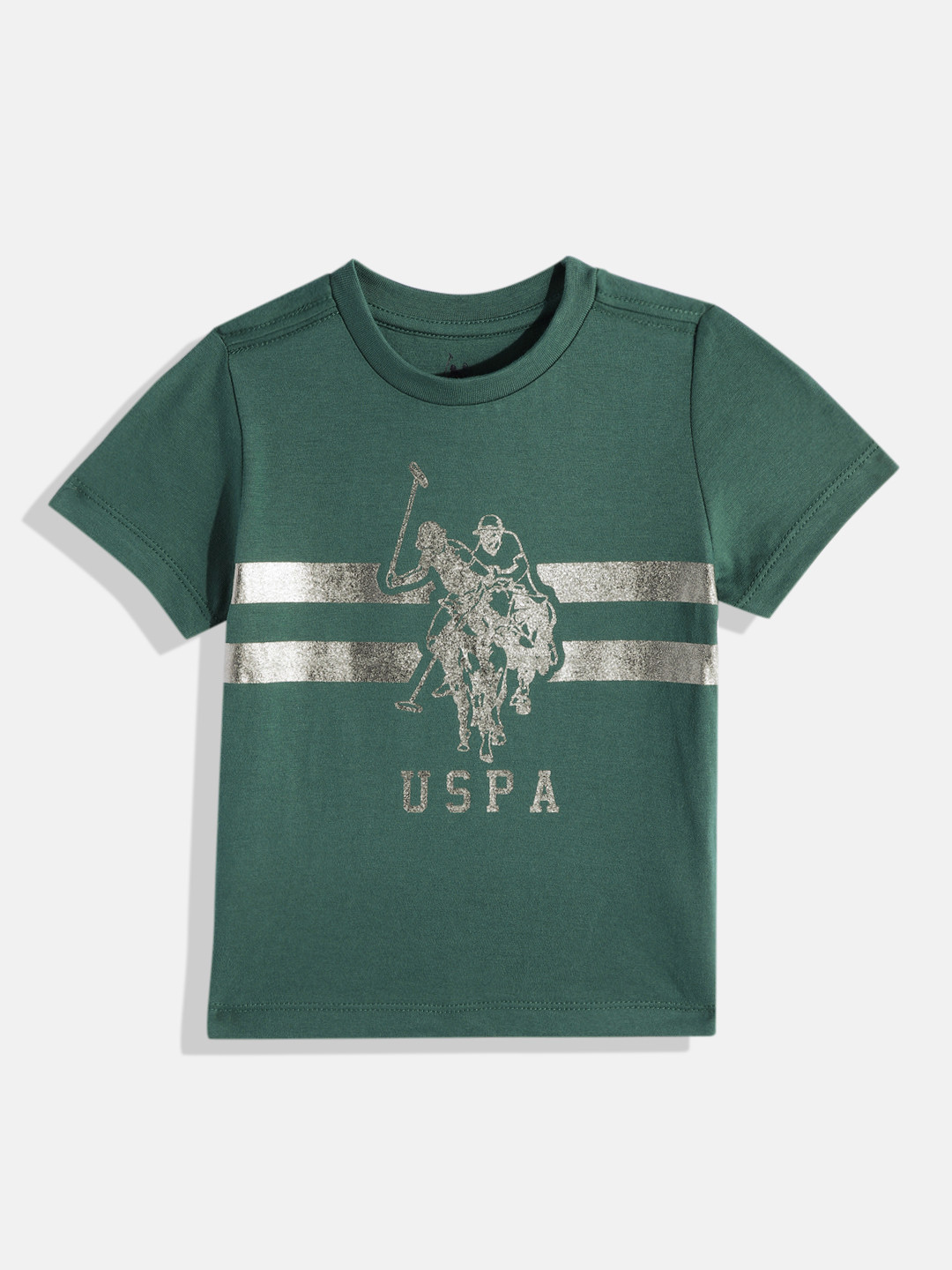 

U.S. Polo Assn. Kids Boys Brand Logo Printed Pure Cotton T-shirt, Green